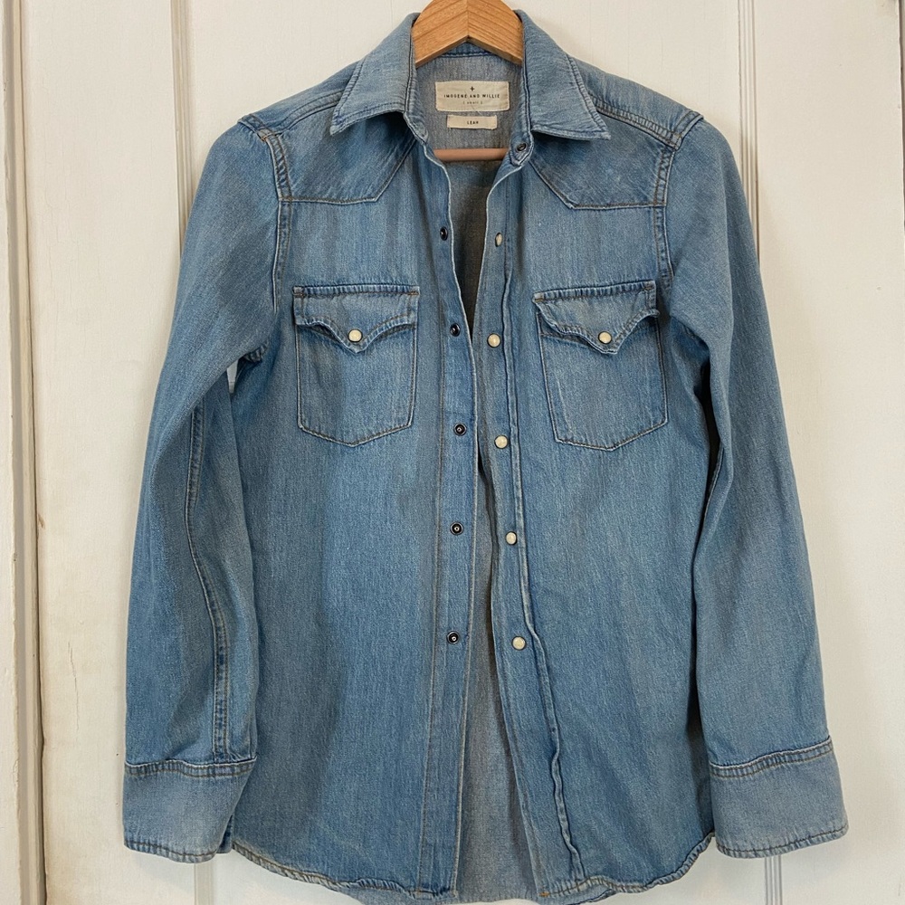 Leah washed pearl snap- denim shirt